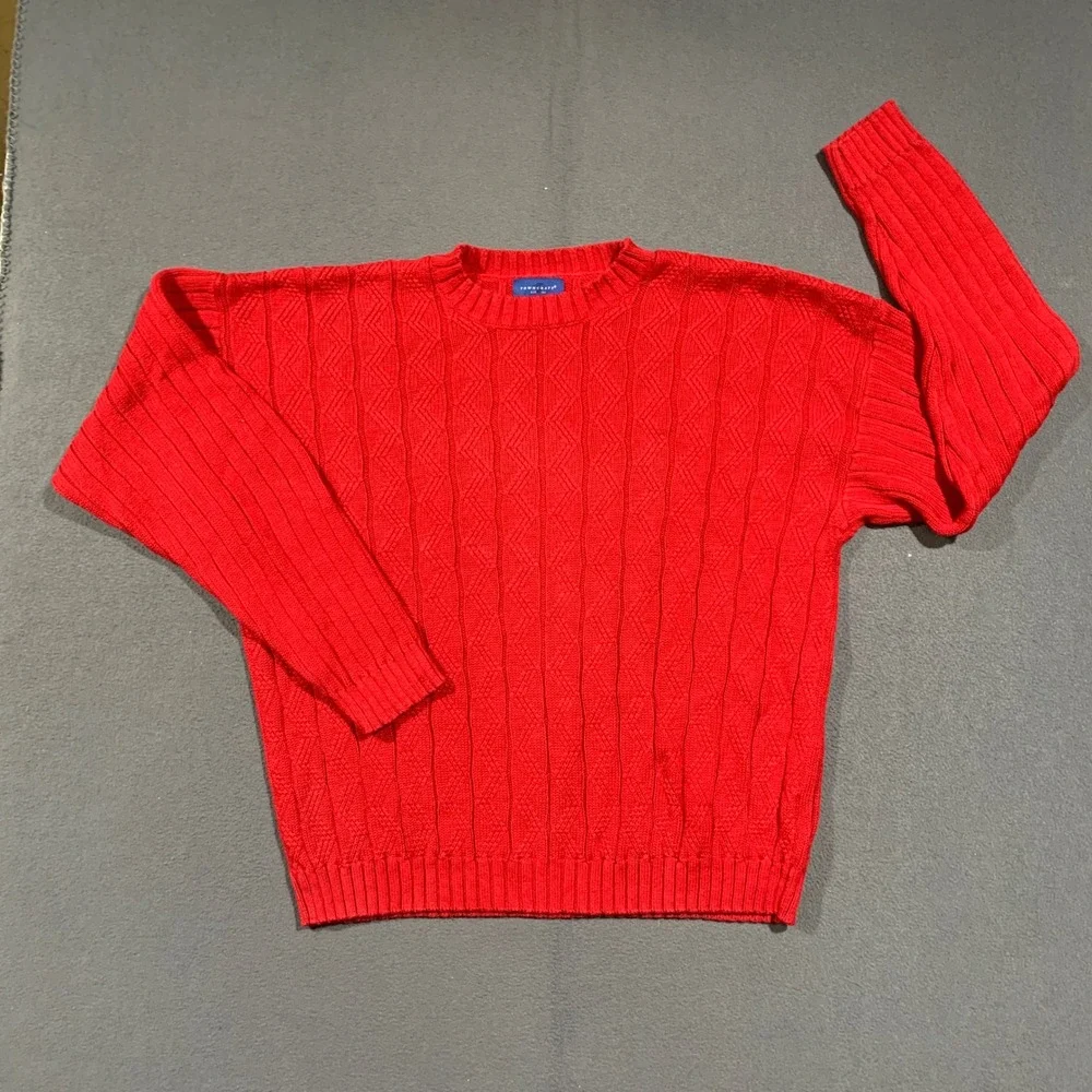 Towncraft Sweater Mens XXL Red Cable Knit Ramie Cotton Pullover Vintage 90s Crew